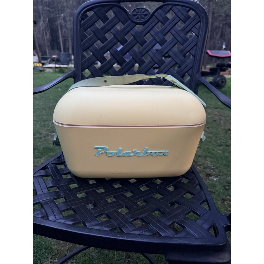 Vintage Polarbox Portable Ice Box Cooler Strap, Cream/Blue, Camping Chest - Picture 2 of 3